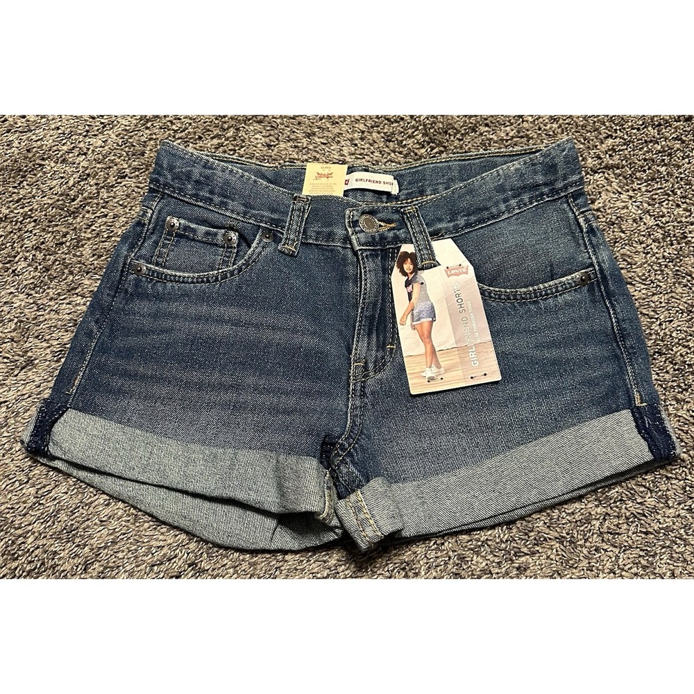 Levi's Girlfriend Shorts Girls 12 Regular Denim Blue Cuffed Adjustable Waist NWT